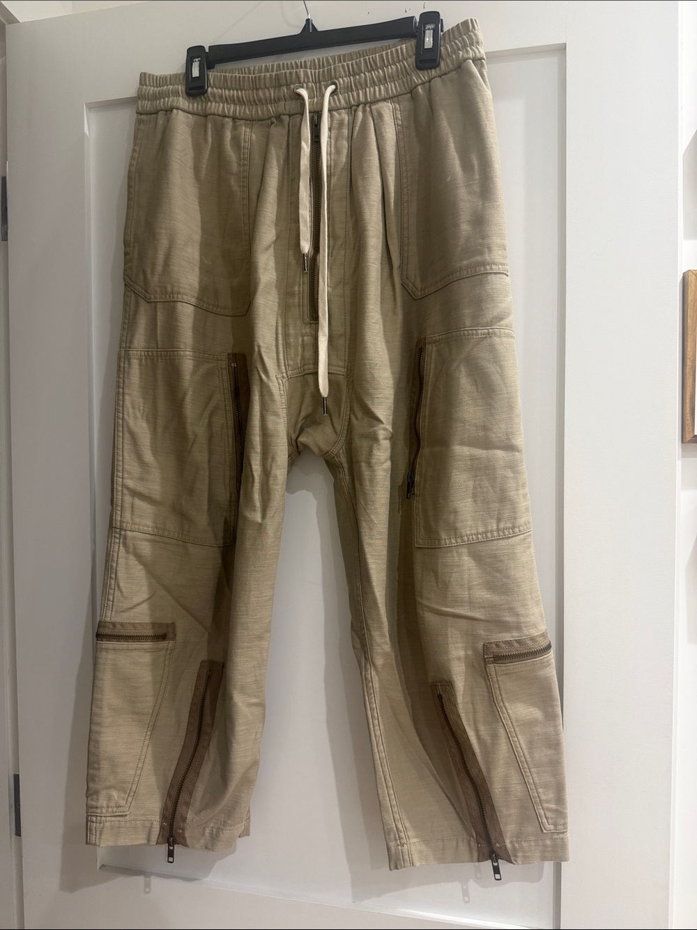 R13 Flight Pant, L, Drop crotch Drawstring Utility Pants, Khaki